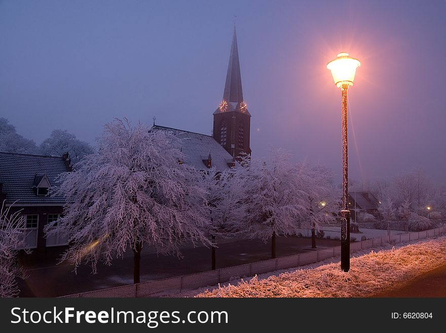 Church in the white snow