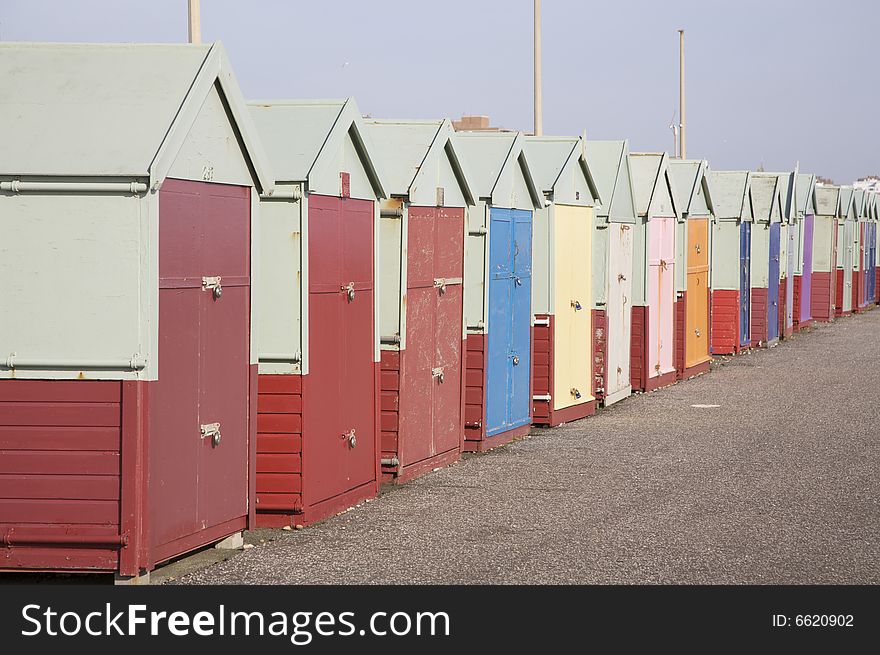 Painted huts on the sea front a Brighton. Painted huts on the sea front a Brighton