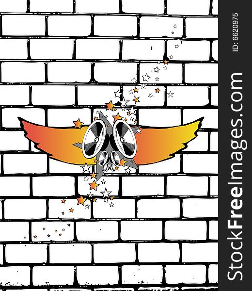 Musical wings on a background a brick wall
vector illustration
