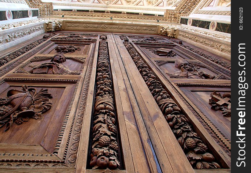 A suggestve shot of the main door of Santa Croce Chuch in Florence. A suggestve shot of the main door of Santa Croce Chuch in Florence