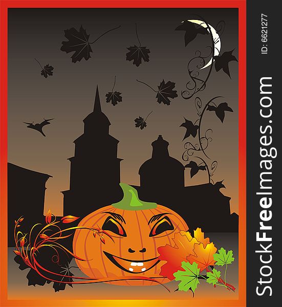 Pumpkin. Halloween. Decorative card. Vector illustration