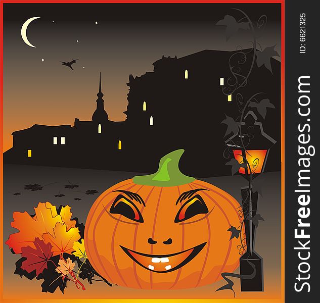 Pumpkin. Halloween. Holiday background for card. Vector illustration