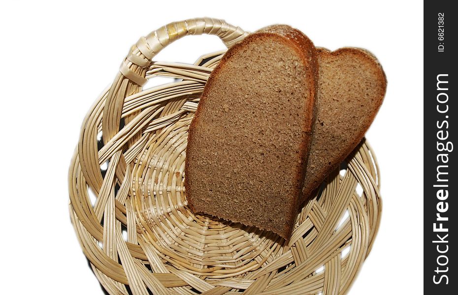 Pieces of bread in a small basket. Fragment