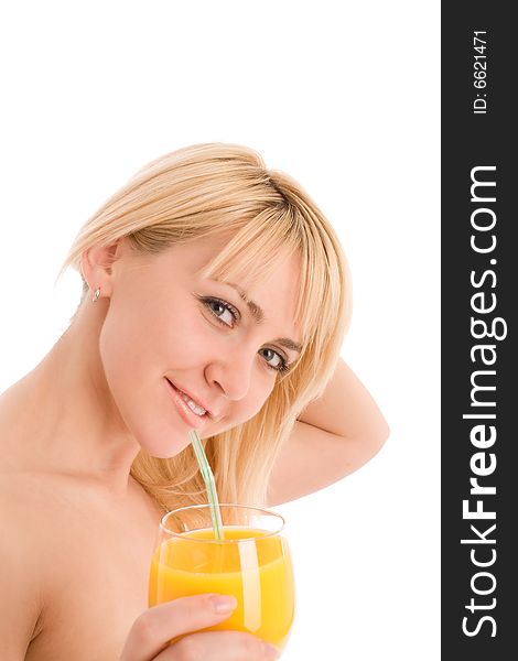 Attractive girl drinking fresh orange juice