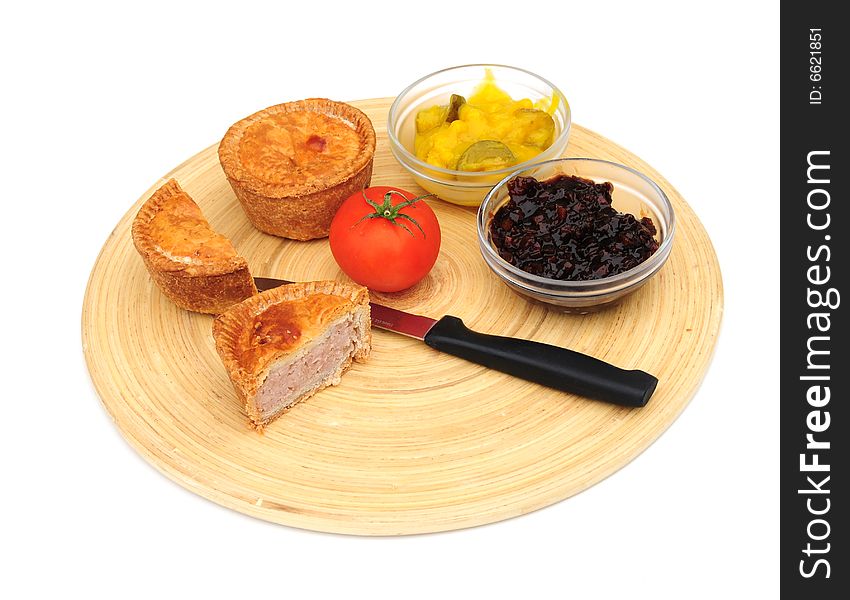 Delicious home baked pork pies and some pickles