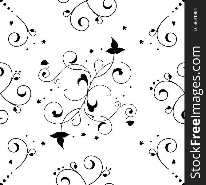 Seamless floral black and white pattern. Seamless floral black and white pattern
