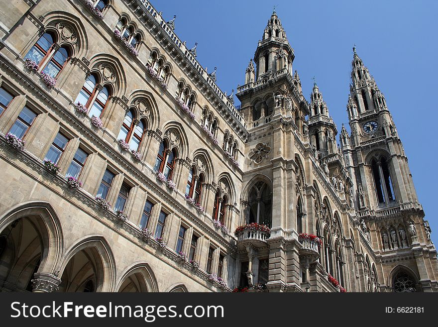 Vienna town hall and blue sky (Austria).