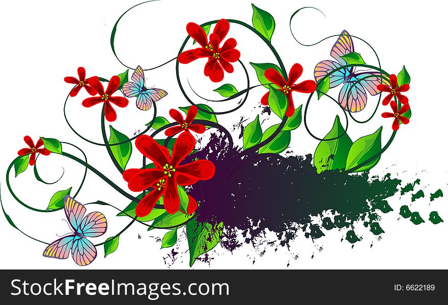 Separated banner with flower and butterfly with paint splatter. Separated banner with flower and butterfly with paint splatter