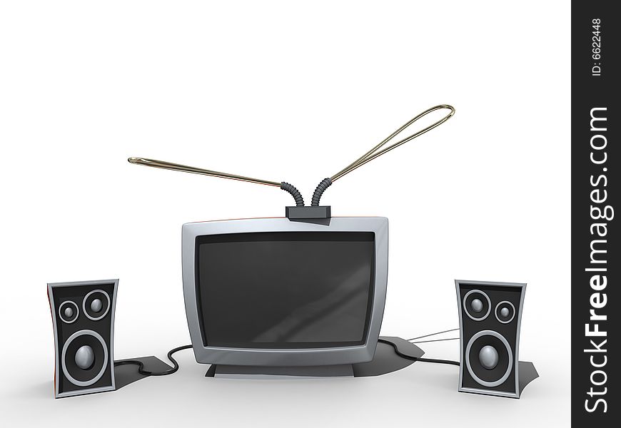 Old tv with speakers in cartoon style. Isolated. Old tv with speakers in cartoon style. Isolated.