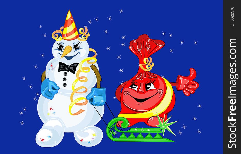 New Year's snowman and company