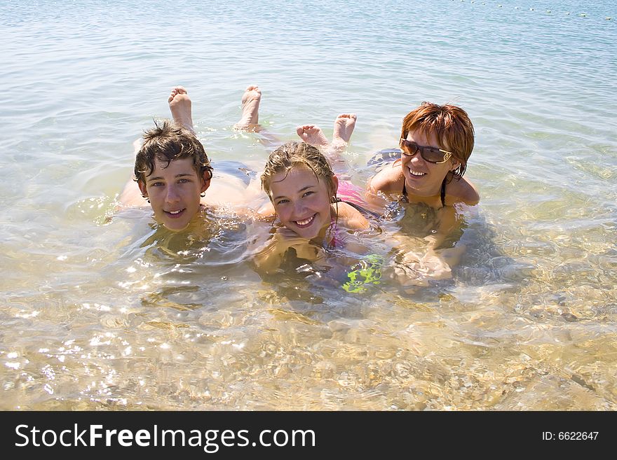 Children With Mother On The Beach