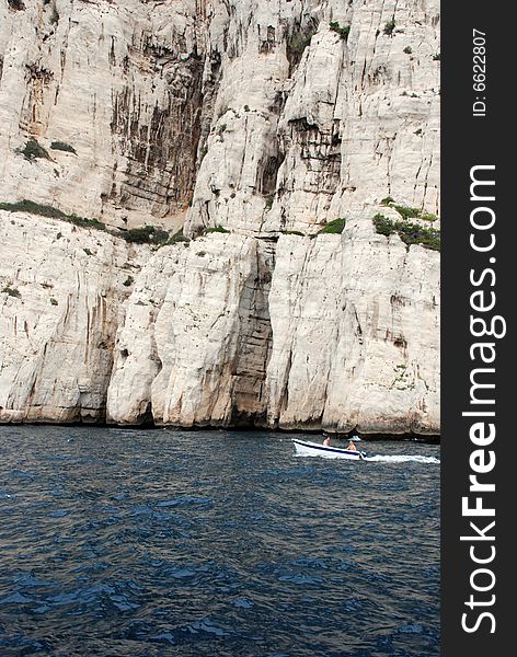 Massive rock formations called Calanques between Cassis and Marseille.