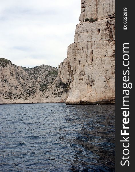 Massive rock formations called Calanques between Cassis and Marseille.