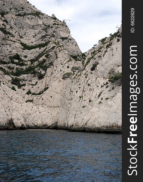 Massive rock formations called Calanques between Cassis and Marseille.