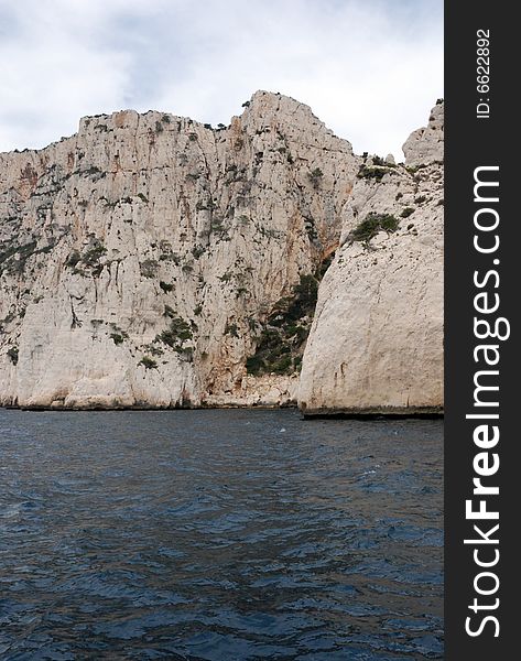 Massive rock formations called Calanques between Cassis and Marseille.