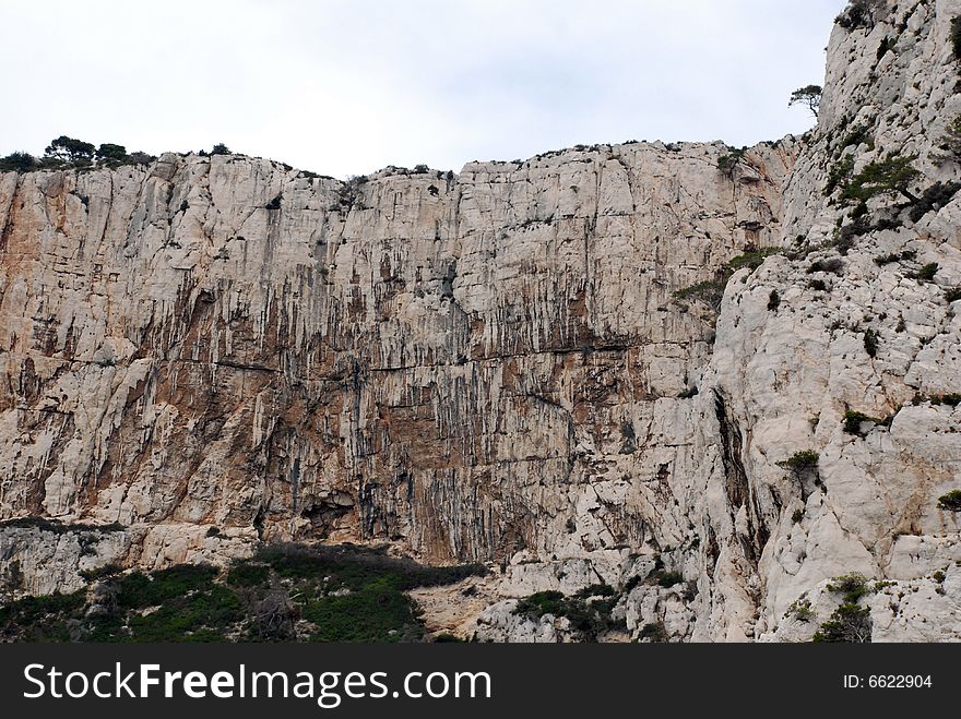 Massive rock formations called Calanques between Cassis and Marseille.