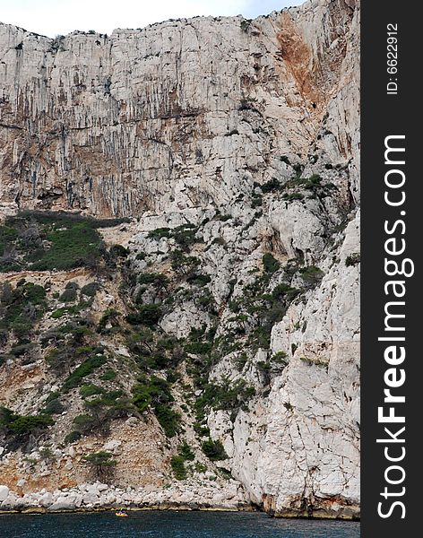 Massive rock formations called Calanques between Cassis and Marseille.