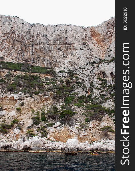 Massive rock formations called Calanques between Cassis and Marseille.