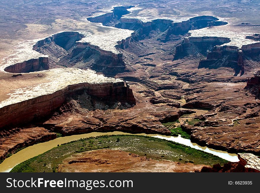 Fly by of canyonlands in utah during summer. Fly by of canyonlands in utah during summer