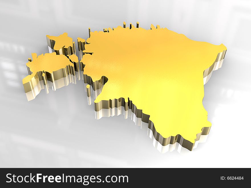 3d Golden Map Of Estonia