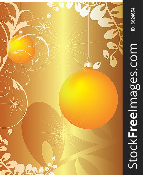 Yellow baubles on golden background. Yellow baubles on golden background