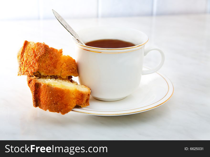 Cup of tea with cake. Cup of tea with cake