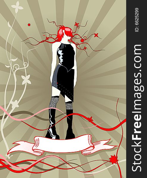 Vector illustration of a girl with ribbon for your text