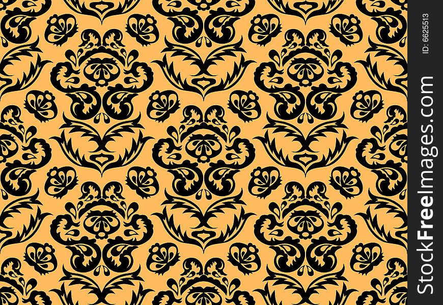 Black seamless retro pattern on golden background. Black seamless retro pattern on golden background.