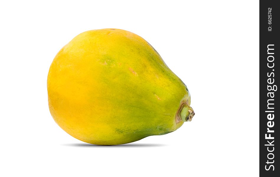 Single Papaya fruit isolated on a white background