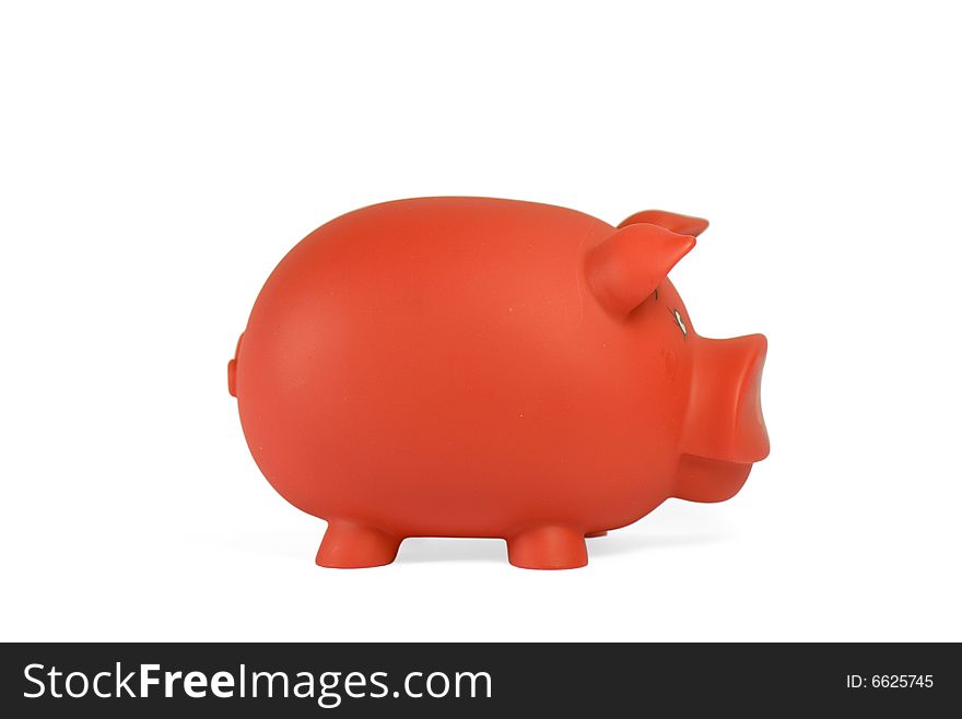 Red piggy bank, isolated on white with soft shadow