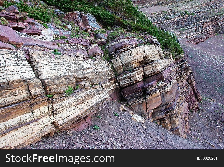 Colorful rocks seen from Carthew-Alderson Trail in Waterton National Park Alberta Canada