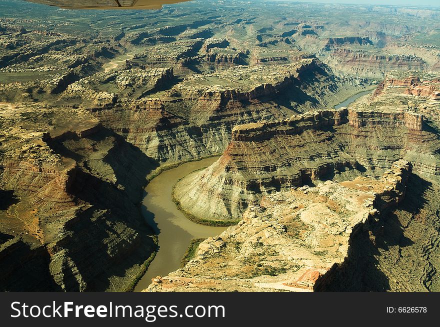 Fly by of canyonlands in utah during summer. Fly by of canyonlands in utah during summer