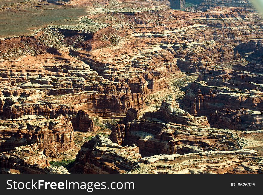 Fly by of canyonlands in utah during summer. Fly by of canyonlands in utah during summer