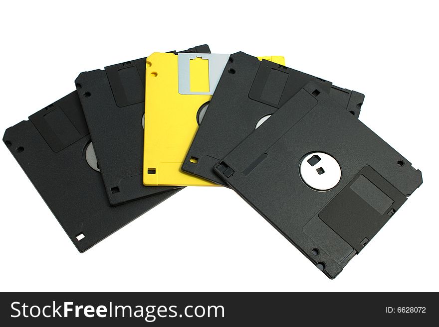 Set of diskettes on a white background with clipping path