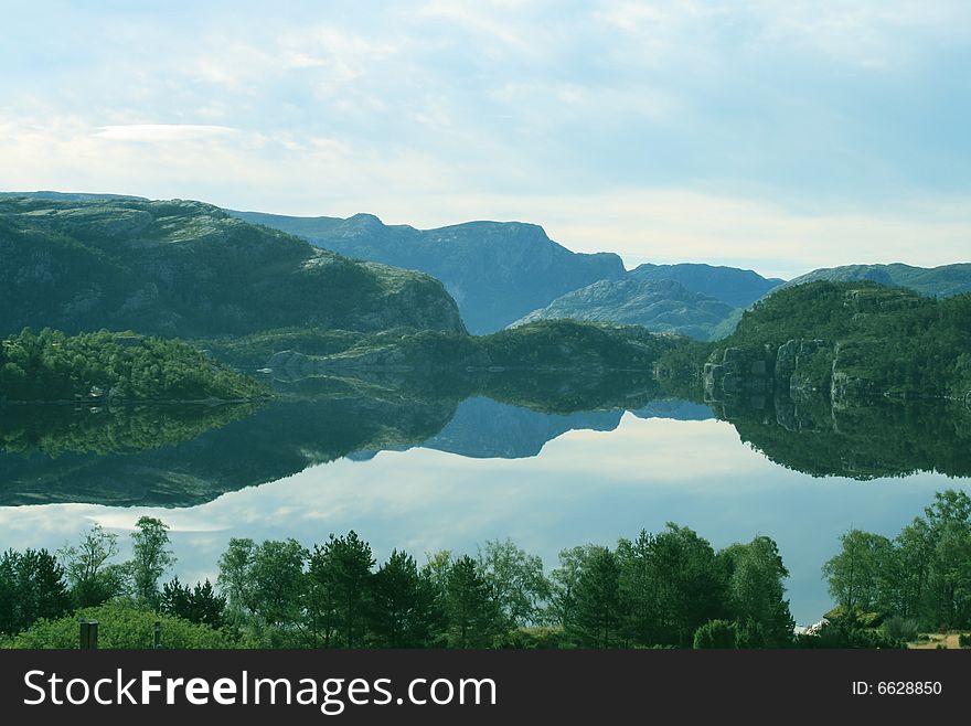 Norwegian fjord with view like a mirror