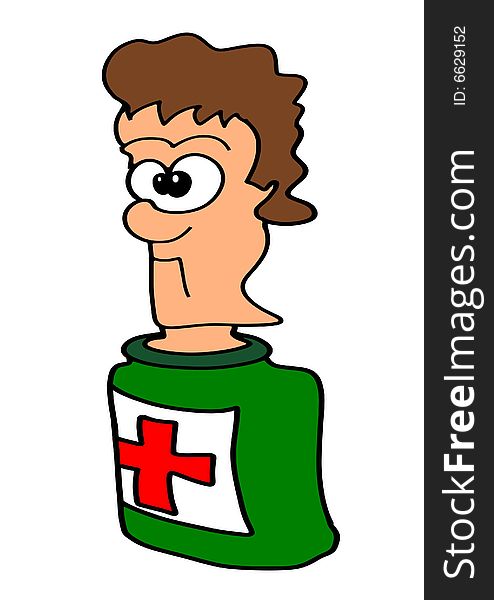 This illustration depicts a doctor with medicine bottle body.