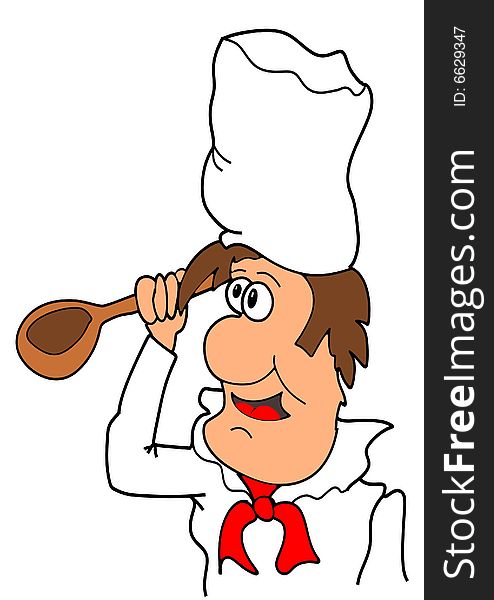 This illustration depicts an angry chef with wooden spoon