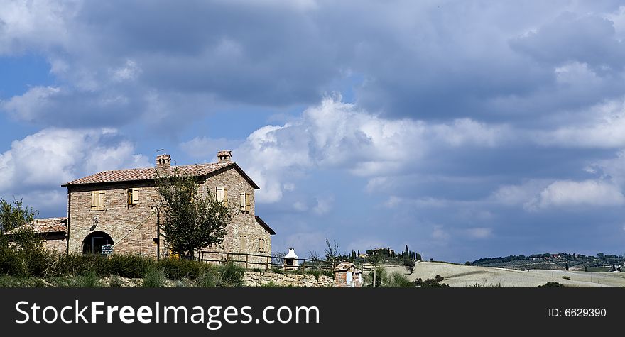 Tuscan landscape, with isolated farm. Tuscan landscape, with isolated farm