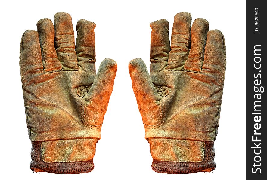 Worn out leather working gloves. Worn out leather working gloves