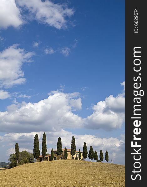 Tuscan Landscape, farm and cypress