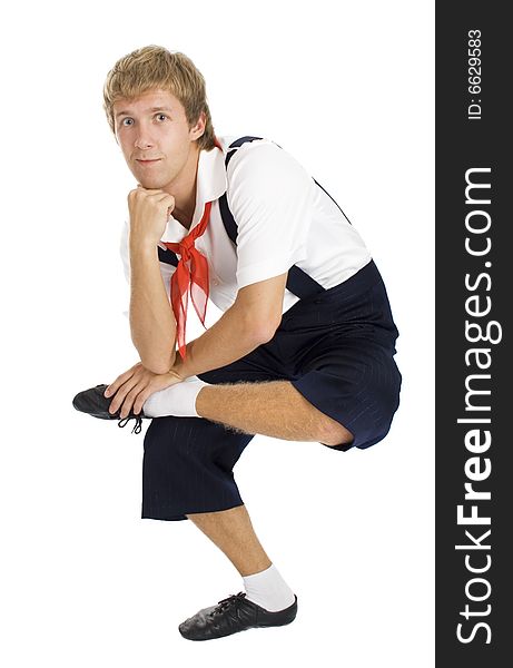 Men Making Exercise Of Yoga, Isolated