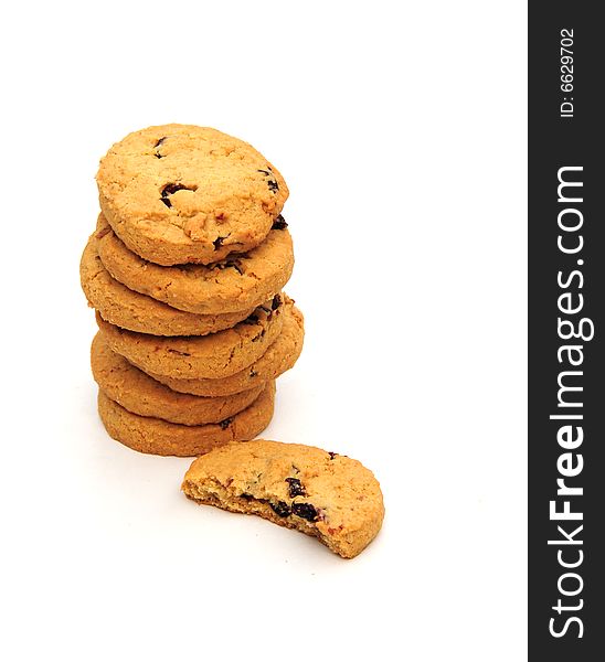 A shot of some fruity biscuits on a white background