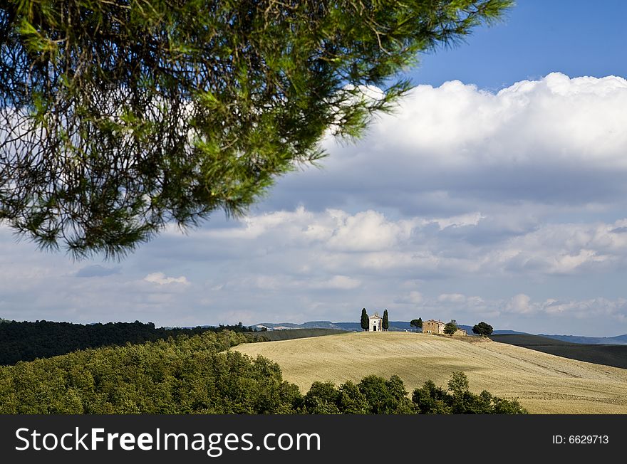 Tuscan Landscape, isolated farm on a hill