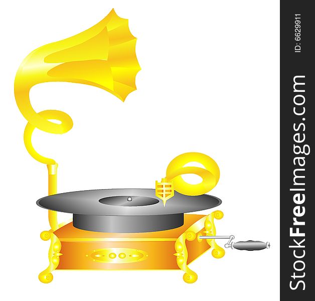 Yellow gramophone with vinyl plate