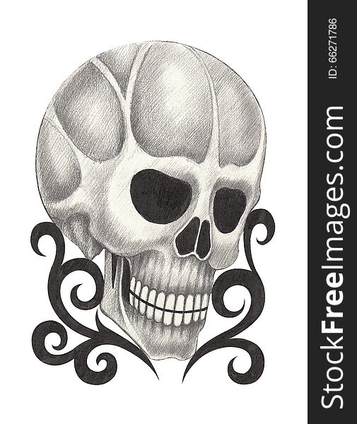 Art design skull head mix graphic tribal tattoo hand pencil drawing on paper. Art design skull head mix graphic tribal tattoo hand pencil drawing on paper.