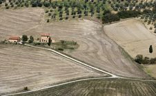 Tuscan Landscape, Isolated Farm Stock Image