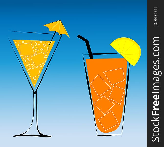 Cocktails on blue background