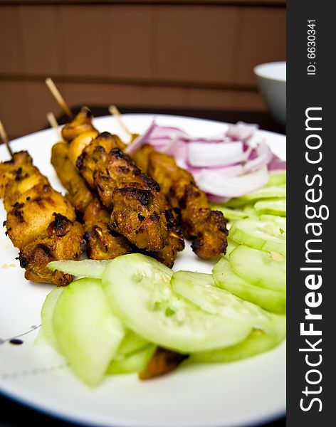 Satay With Cucumber & Onions