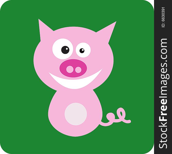 Vector Illustration of Pig on green background