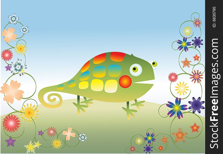 A vector illustration of a cute chameleon lizard